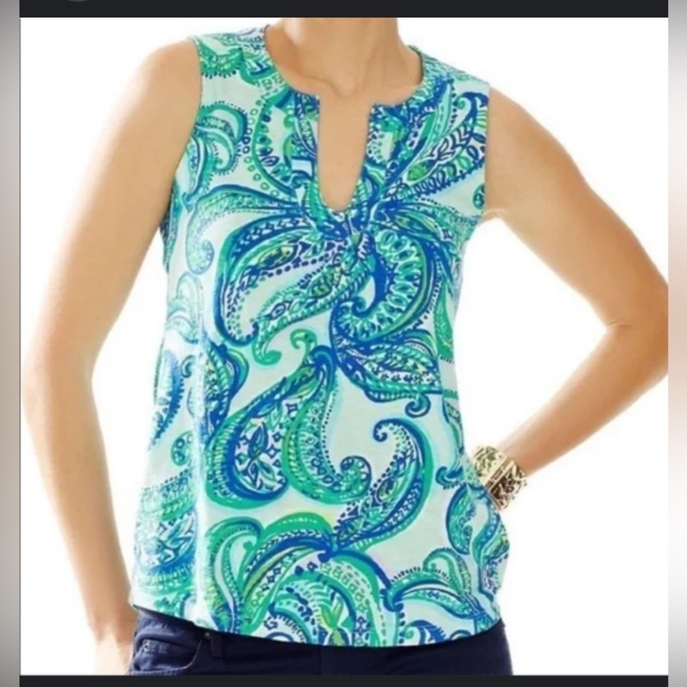 Lilly Pulitzer Womens Marlowe Blue Sleeveless Paisley Tank Top XS  Summer